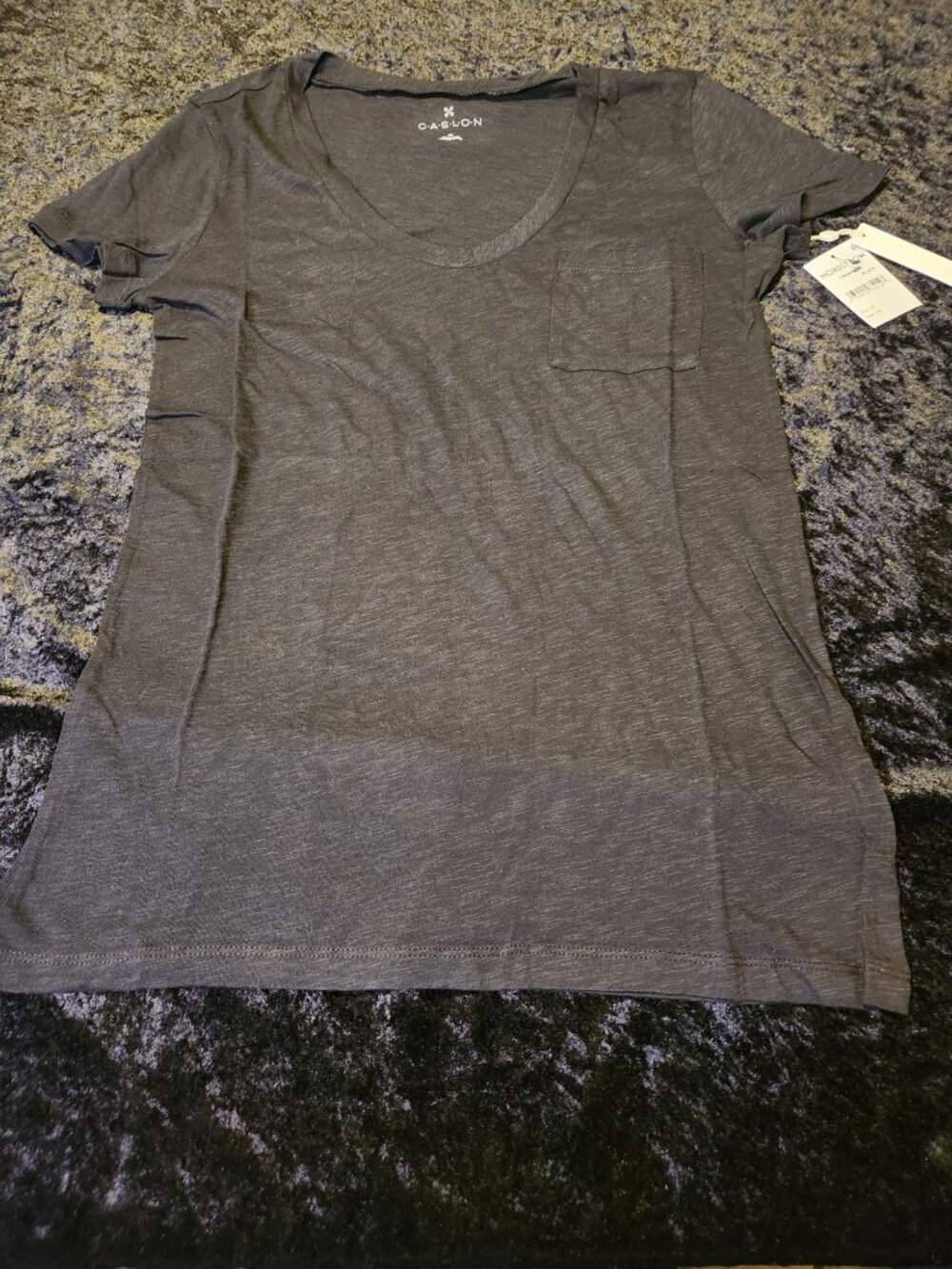 Caslon Black U-Neck T-Shirt With Front Pocket XS Casual Lightweight
